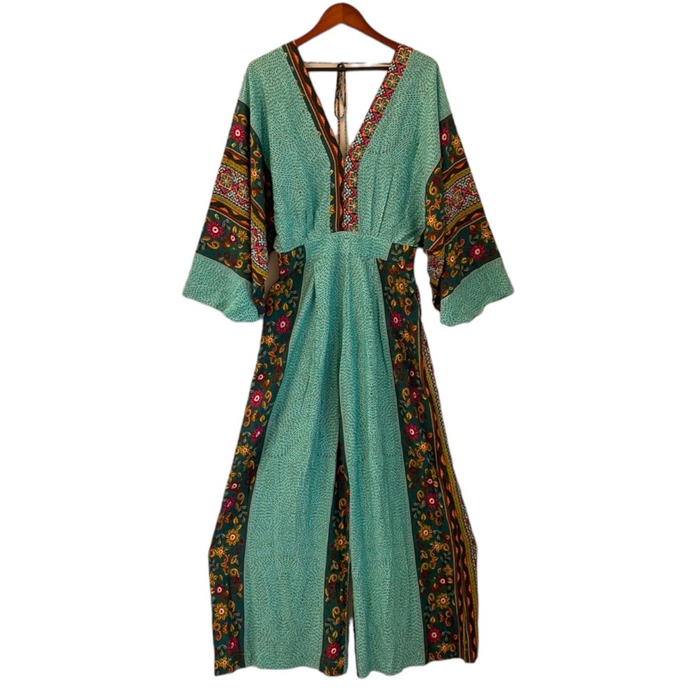 Farm Rio Jumper Jumpsuit Boho V Neck Long Sleeve RARE HARD TO FIND